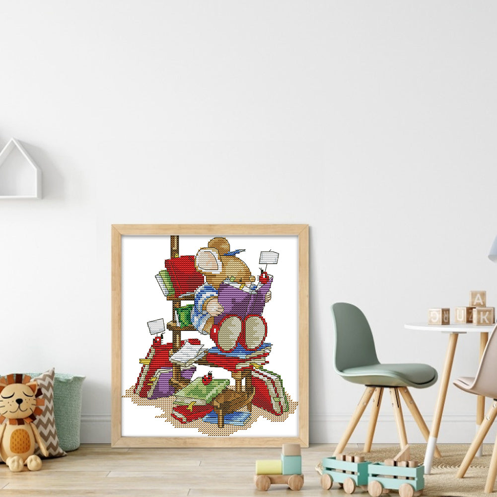 Little Mouse Who Loves Reading - 14CT Stamped Cross Stitch 21*23CM(Joy Sunday)