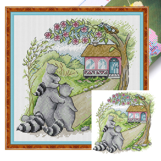 Raccoon'S Home - 14CT Stamped Cross Stitch 26*26CM(Joy Sunday)