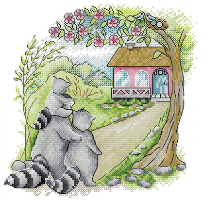 Raccoon'S Home - 14CT Stamped Cross Stitch 26*26CM(Joy Sunday)