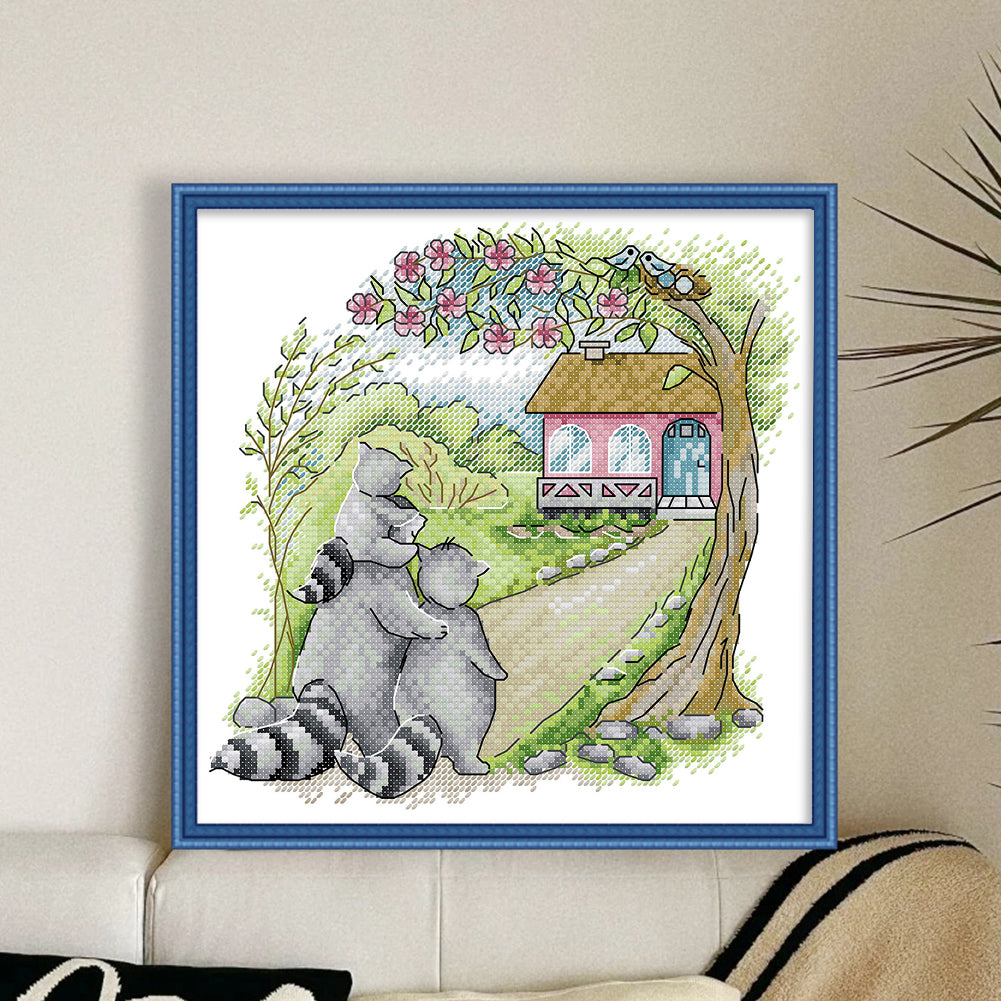 Raccoon'S Home - 14CT Stamped Cross Stitch 26*26CM(Joy Sunday)