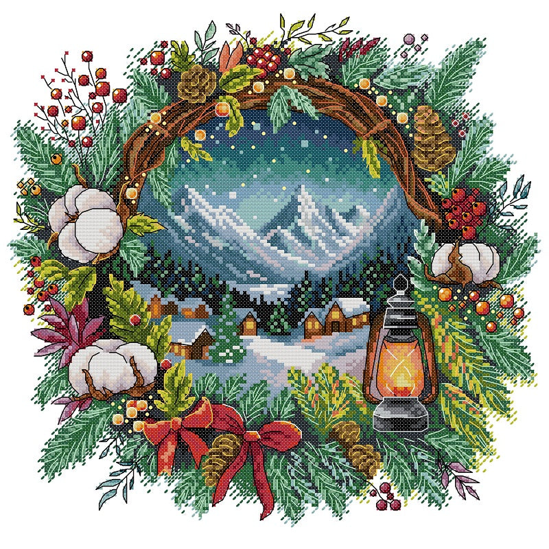 Winter Wreath - 14CT Stamped Cross Stitch 40*40CM(Fairy Brand)