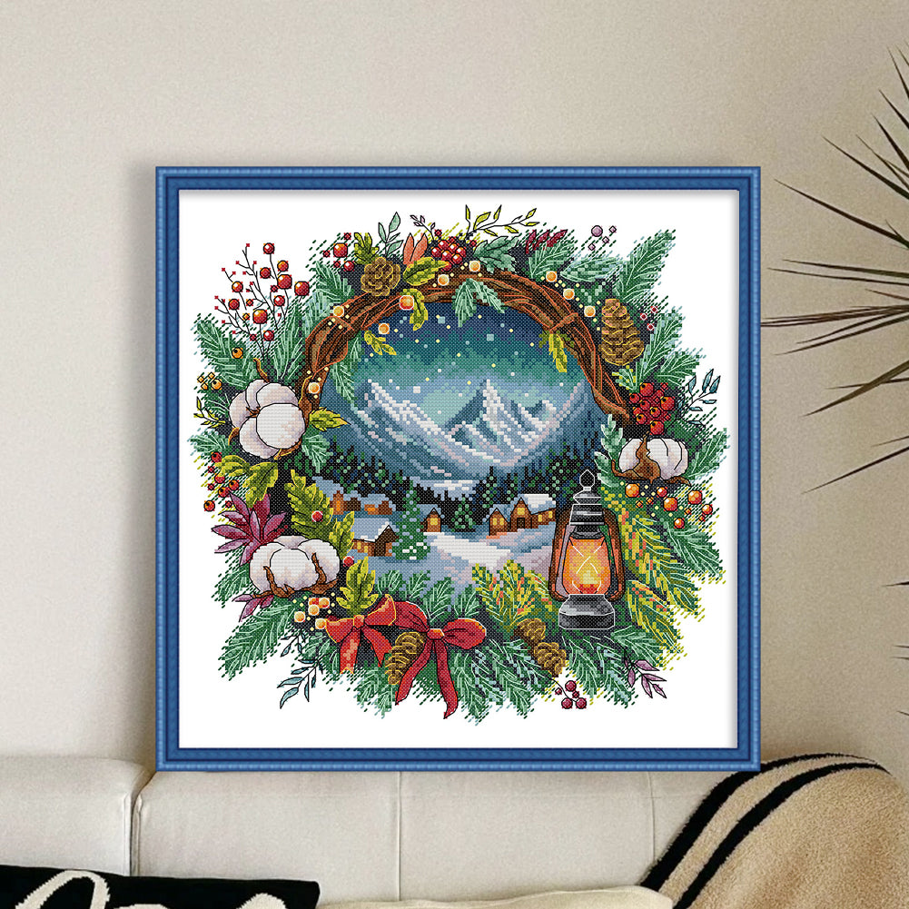 Winter Wreath - 14CT Stamped Cross Stitch 40*40CM(Fairy Brand)
