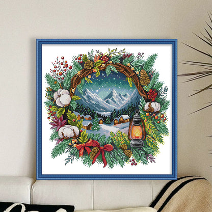 Winter Wreath - 14CT Stamped Cross Stitch 40*40CM(Fairy Brand)