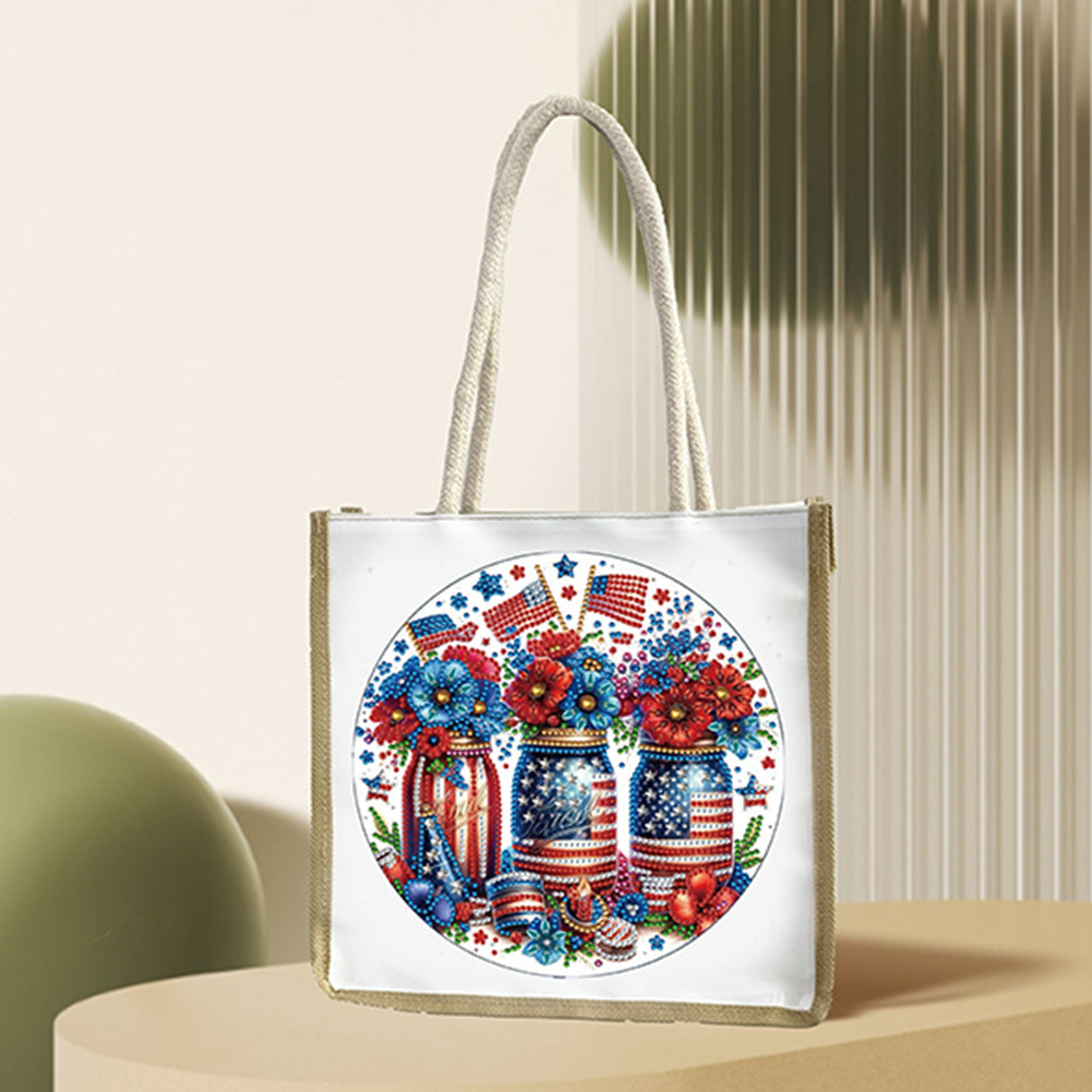 5D Diamond Painting Handbag DIY Linen Shopping Storage Bag Reusable Grocery Bag