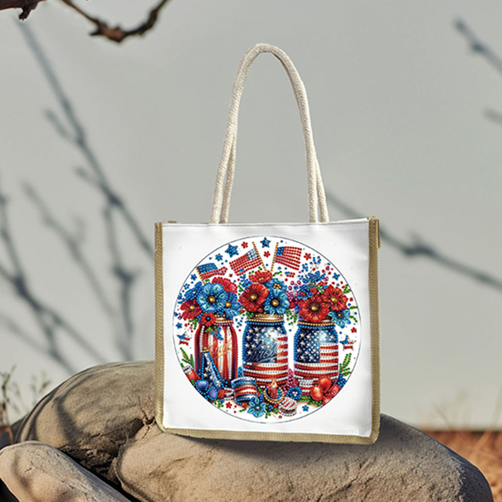 5D Diamond Painting Handbag DIY Linen Shopping Storage Bag Reusable Grocery Bag