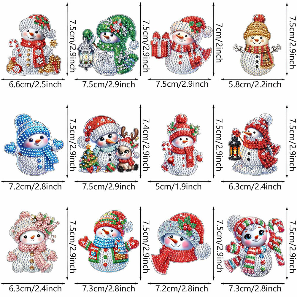 12Pcs Christmas Diamond Painting Keychain Rhinestone Painting Keychain Pendant