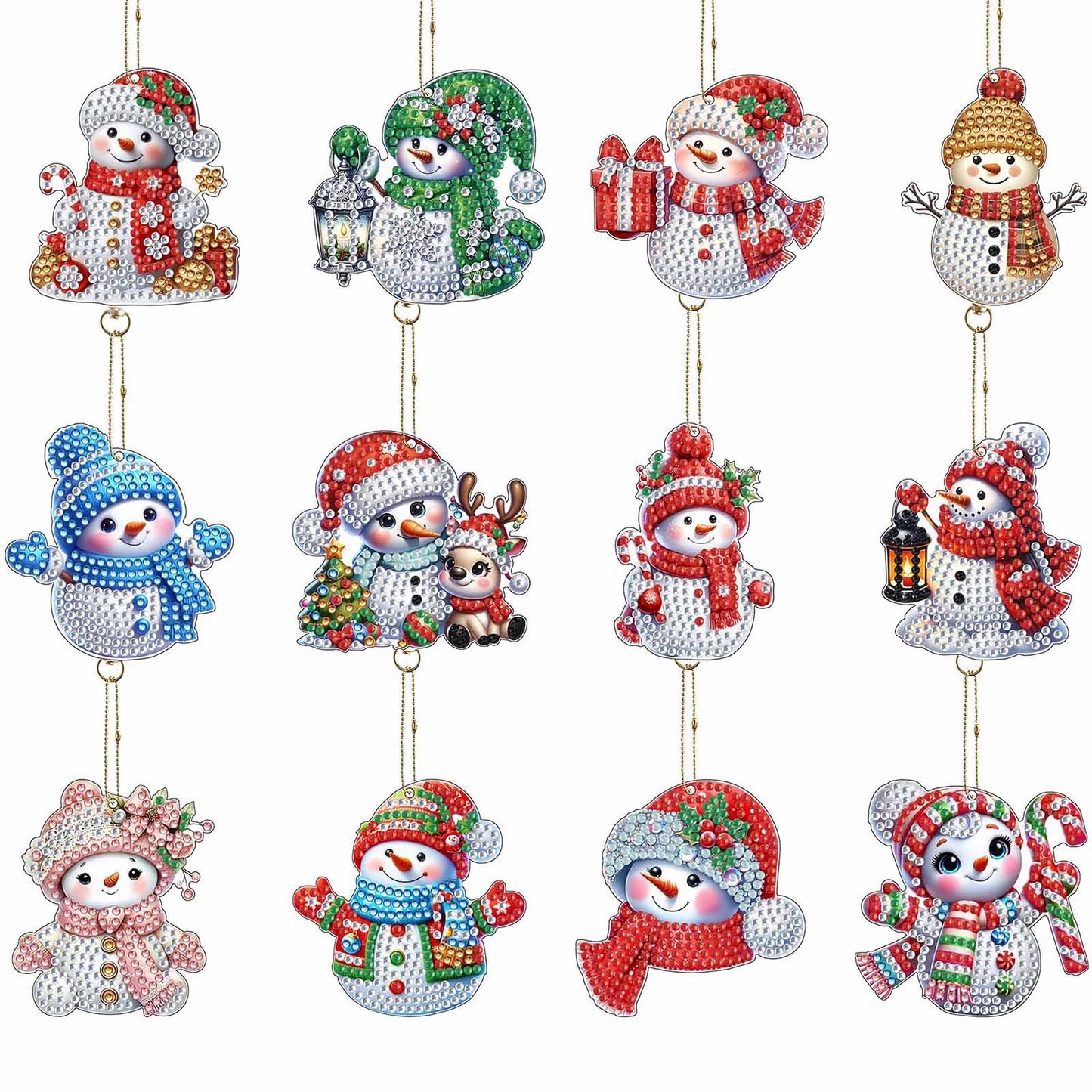 12Pcs Christmas Diamond Painting Keychain Rhinestone Painting Keychain Pendant