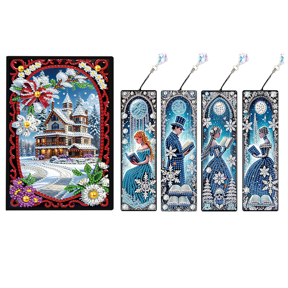 Christmas Winter Diamond Painting Diary Book with Crystal Pendant Bookmark Gifts