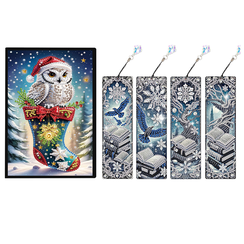 Christmas Winter Diamond Painting Diary Book with Crystal Pendant Bookmark Gifts