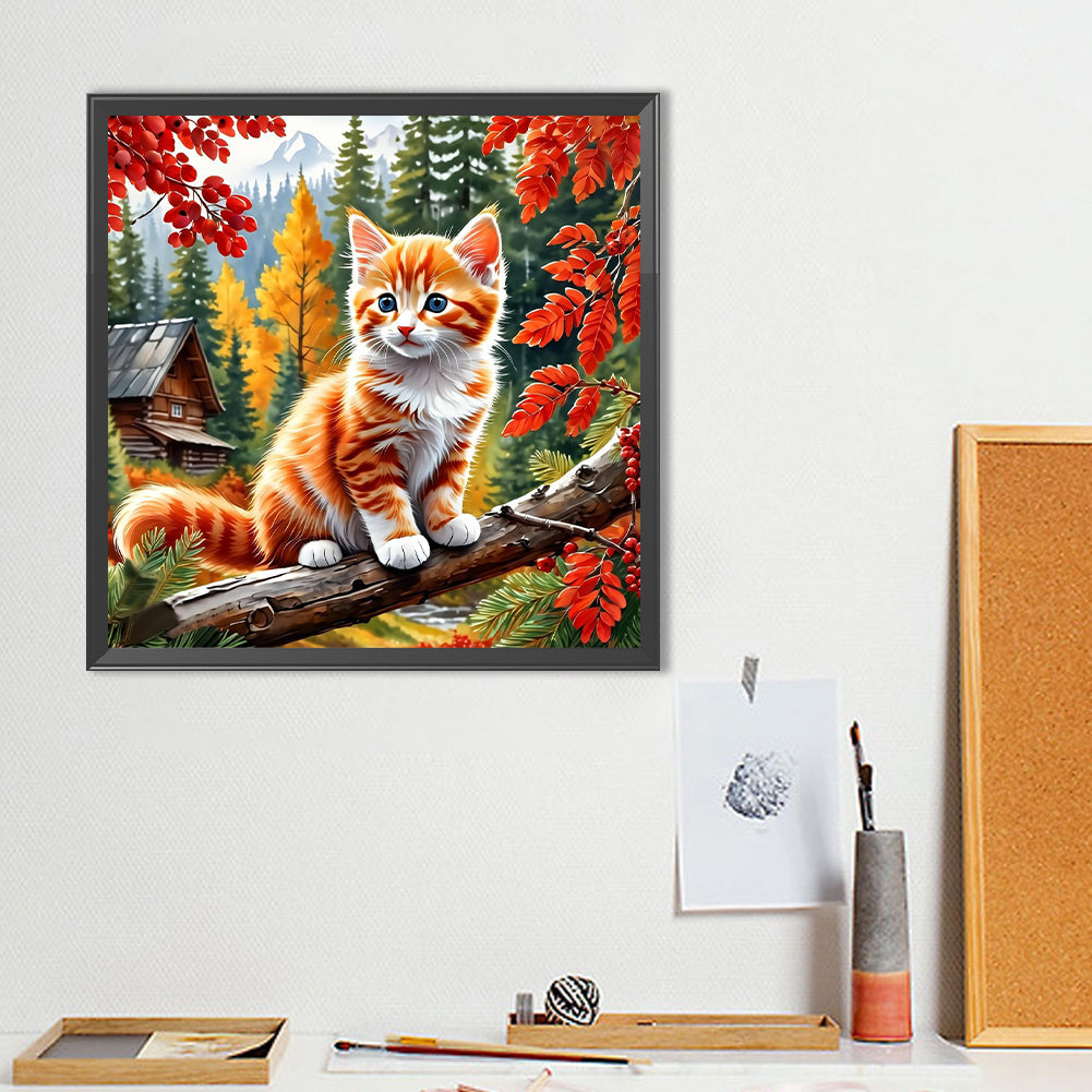 Autumn Cat - Full Round Drill Diamond Painting 40*40CM