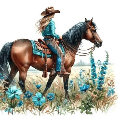 Cowboy Girl On Horseback - Full Round Drill Diamond Painting 40*40CM
