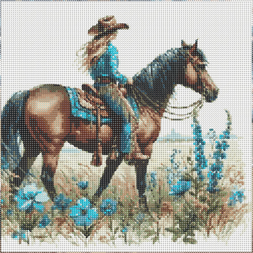 Cowboy Girl On Horseback - Full Round Drill Diamond Painting 40*40CM