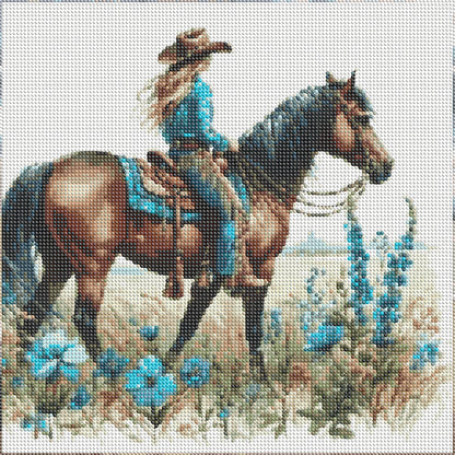 Cowboy Girl On Horseback - Full Round Drill Diamond Painting 40*40CM