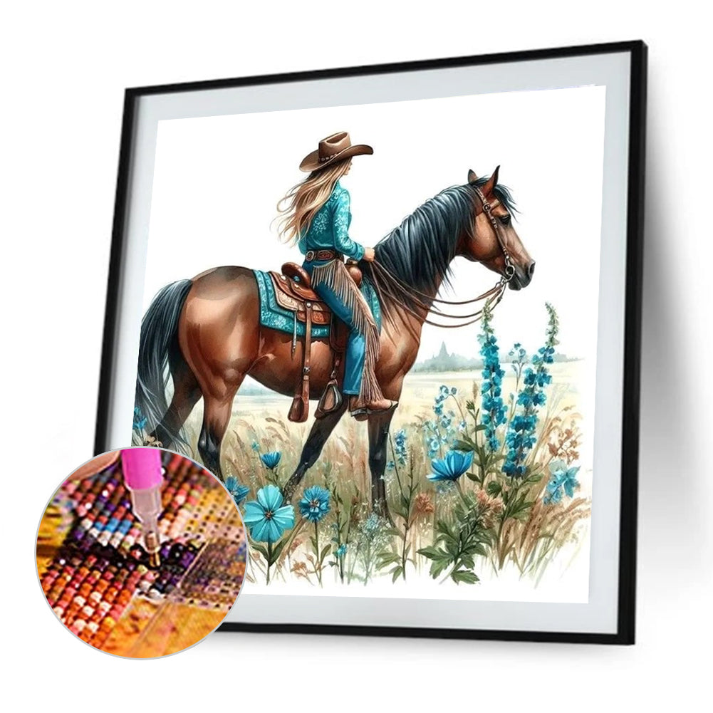 Cowboy Girl On Horseback - Full Round Drill Diamond Painting 40*40CM