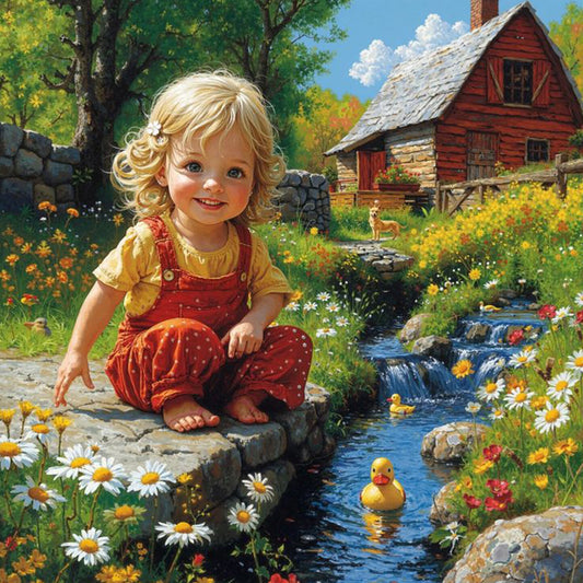 Cute Little Girl - Full Round Drill Diamond Painting 40*40CM