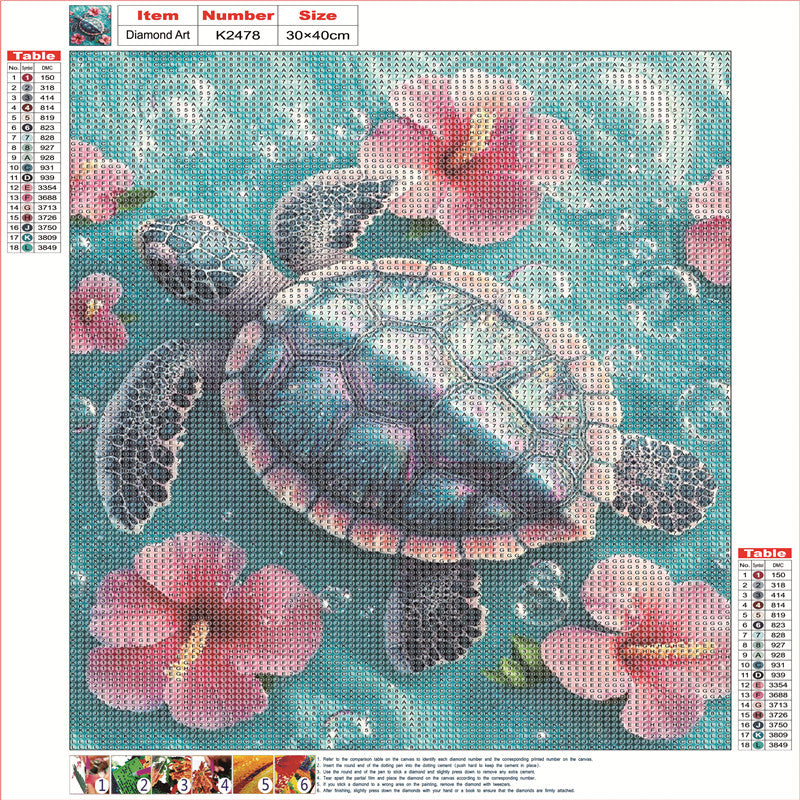 Flower Turtle - Full Round Drill Diamond Painting 30*40CM