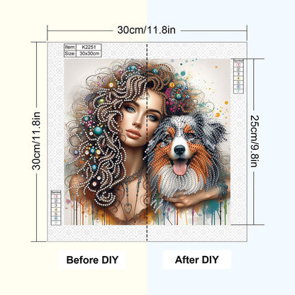 Girl And Puppy - Special Shaped Drill Diamond Painting 30*30CM