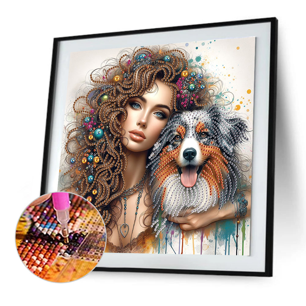 Girl And Puppy - Special Shaped Drill Diamond Painting 30*30CM