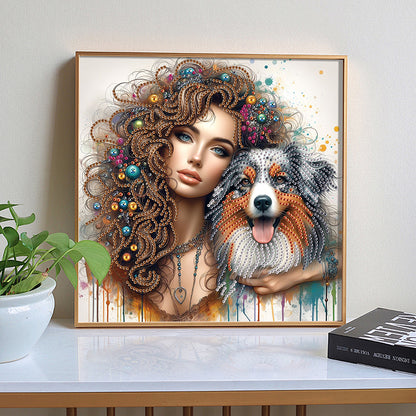 Girl And Puppy - Special Shaped Drill Diamond Painting 30*30CM