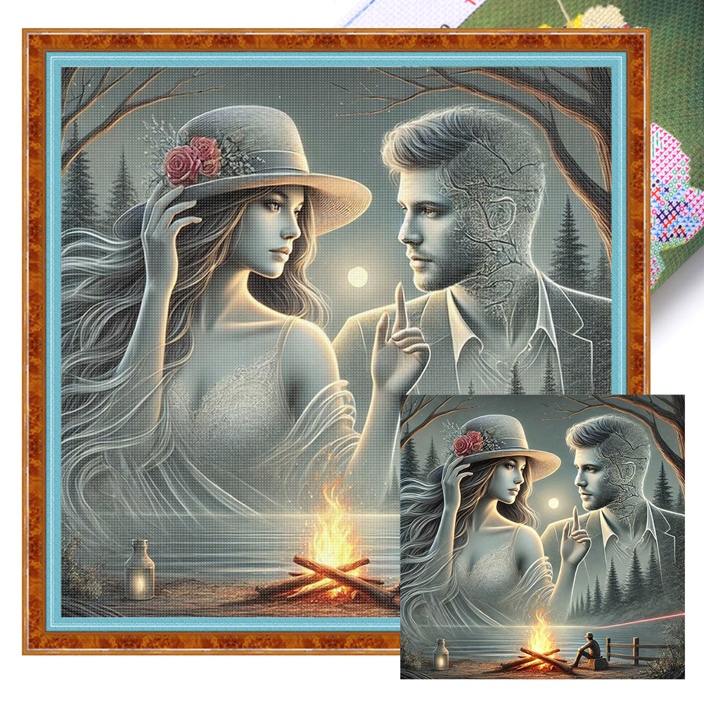 Bonfire And Couple - 11CT Stamped Cross Stitch 45*45CM