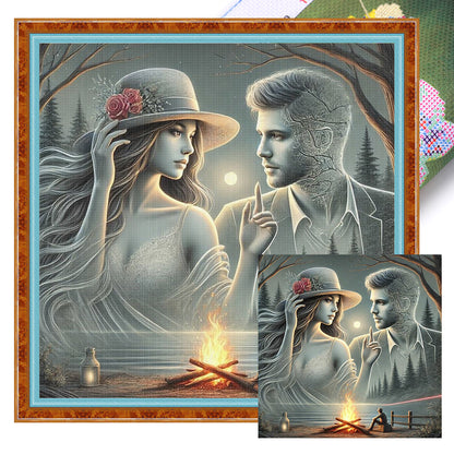 Bonfire And Couple - 11CT Stamped Cross Stitch 45*45CM