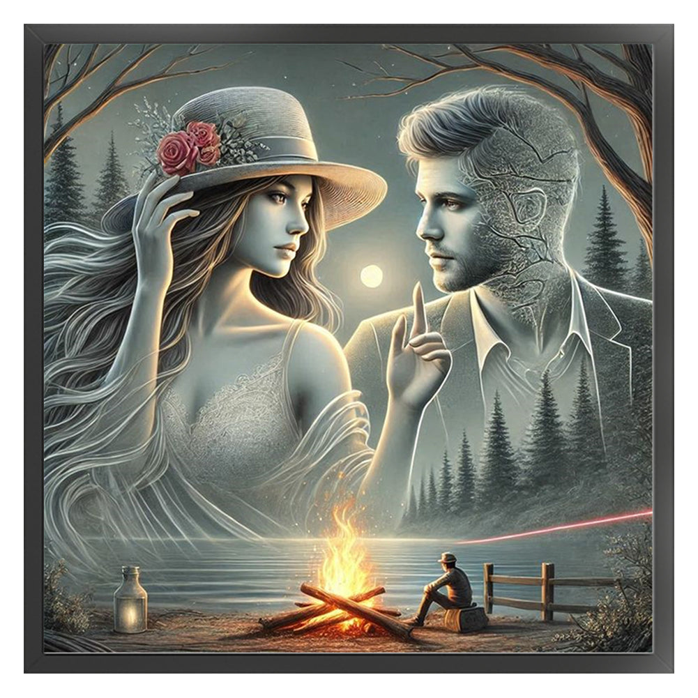 Bonfire And Couple - 11CT Stamped Cross Stitch 45*45CM