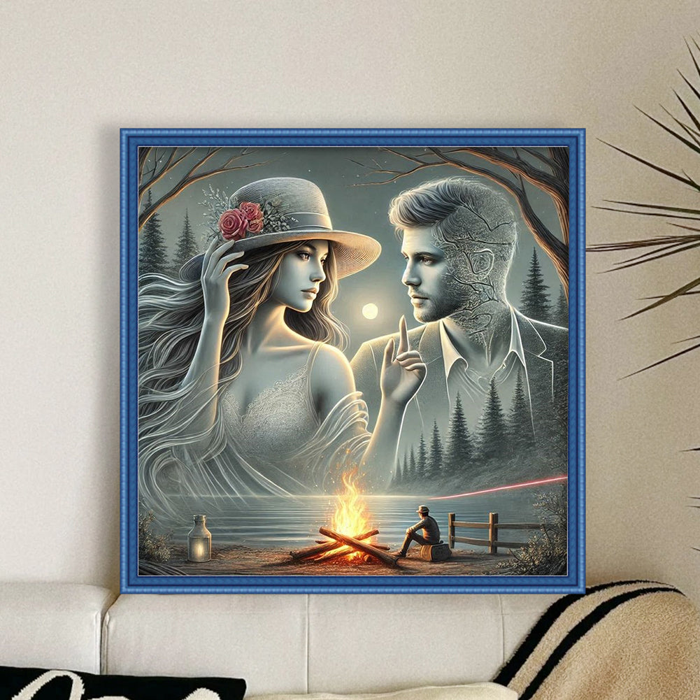 Bonfire And Couple - 11CT Stamped Cross Stitch 45*45CM