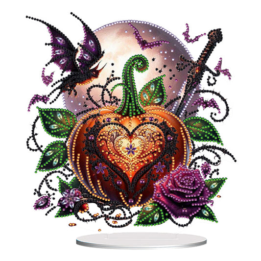 2D Flat Halloween Pumpkin Print Desktop Diamond Art Kits Double-sided Effect