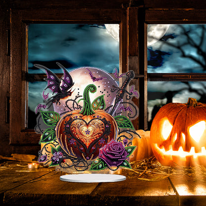 2D Flat Halloween Pumpkin Print Desktop Diamond Art Kits Double-sided Effect