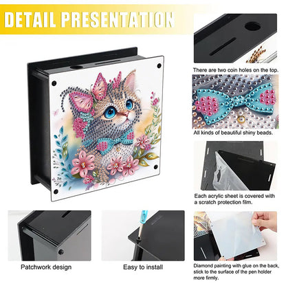 Cat Diamond Painting Money Saving Box Diamond Painting Change Holder Case Decors
