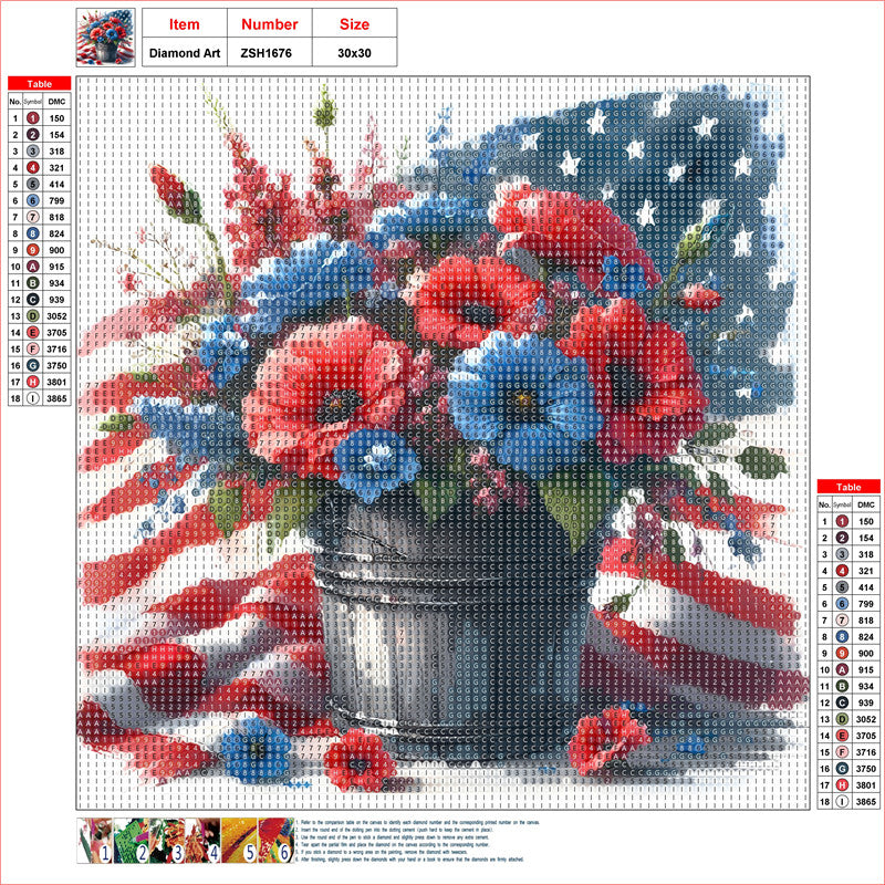 Independence Day Flower Pot Bouquet - Full Round Drill Diamond Painting 30*30CM
