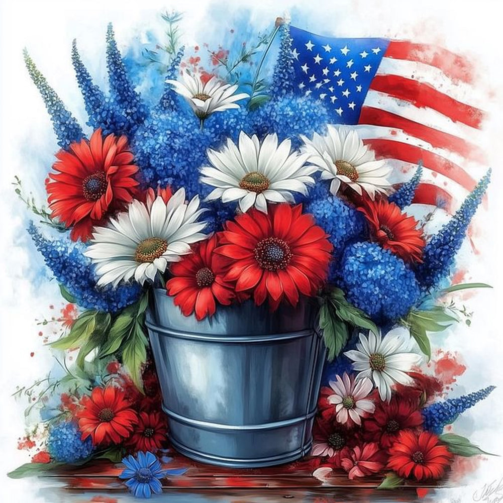 Independence Day Flower Pot Bouquet - Full Round Drill Diamond Painting 30*30CM