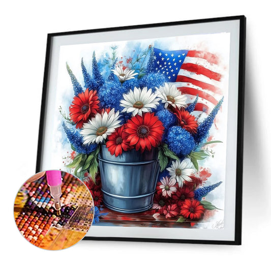 Independence Day Flower Pot Bouquet - Full Round Drill Diamond Painting 30*30CM