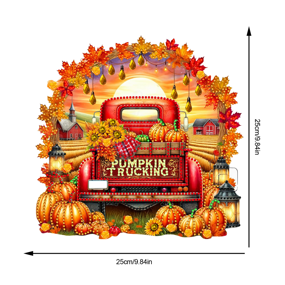 Fall Truck Theme 2D/Flat DIY Diamond Art Pendant Wall Decor for Home & Windows