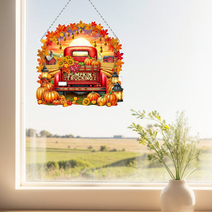 Fall Truck Theme 2D/Flat DIY Diamond Art Pendant Wall Decor for Home & Windows