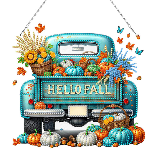 Fall Truck Theme 2D/Flat DIY Diamond Art Pendant Wall Decor for Home & Windows