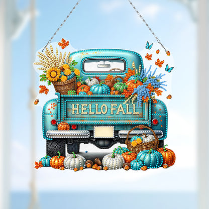 Fall Truck Theme 2D/Flat DIY Diamond Art Pendant Wall Decor for Home & Windows