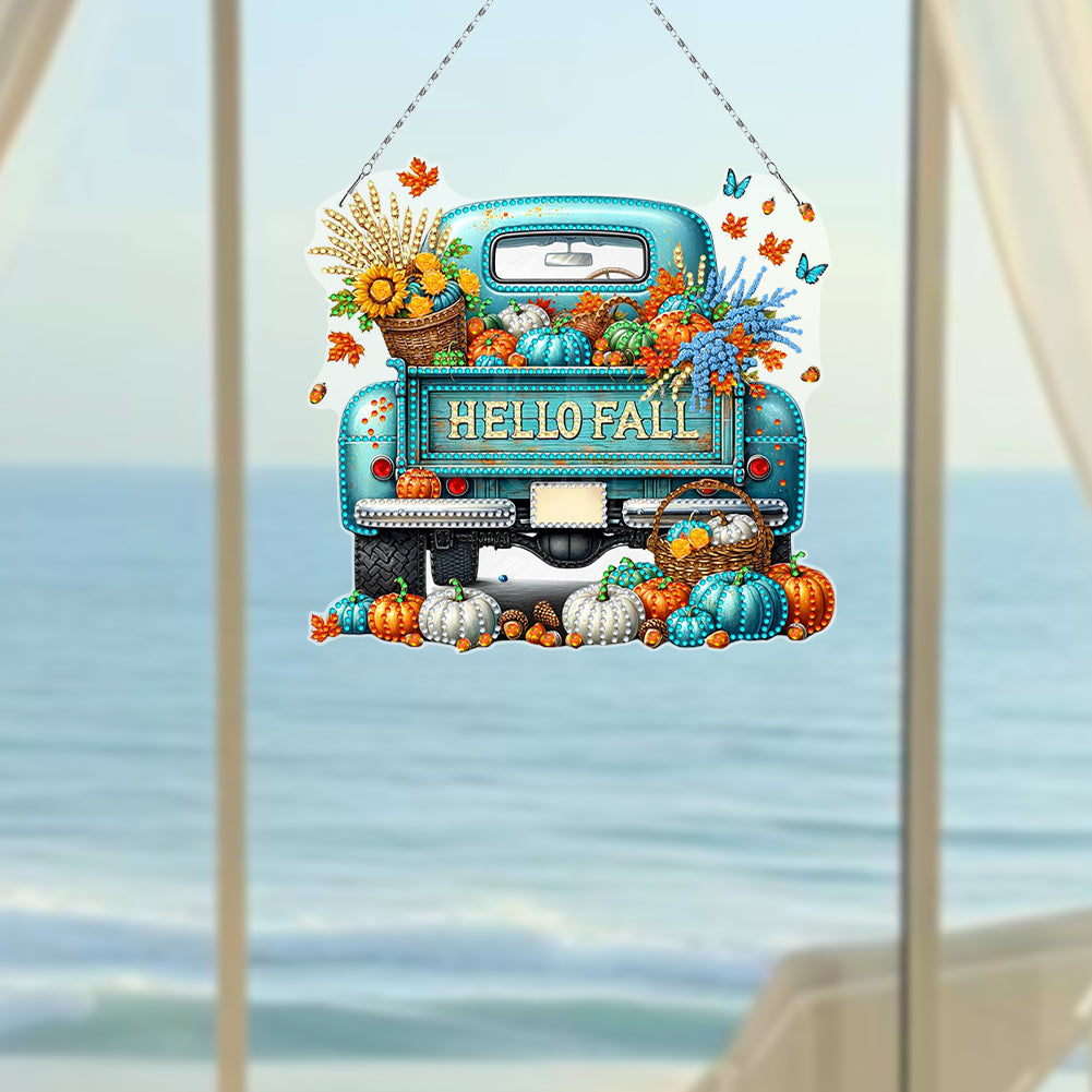 Fall Truck Theme 2D/Flat DIY Diamond Art Pendant Wall Decor for Home & Windows