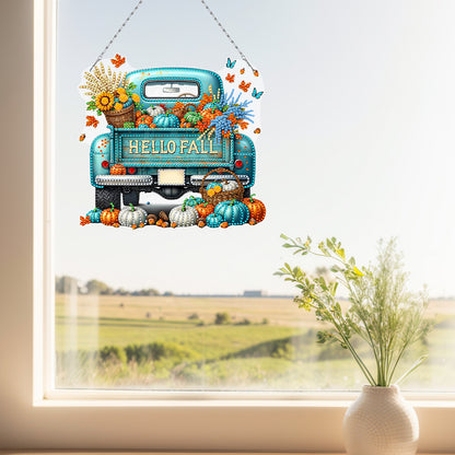 Fall Truck Theme 2D/Flat DIY Diamond Art Pendant Wall Decor for Home & Windows