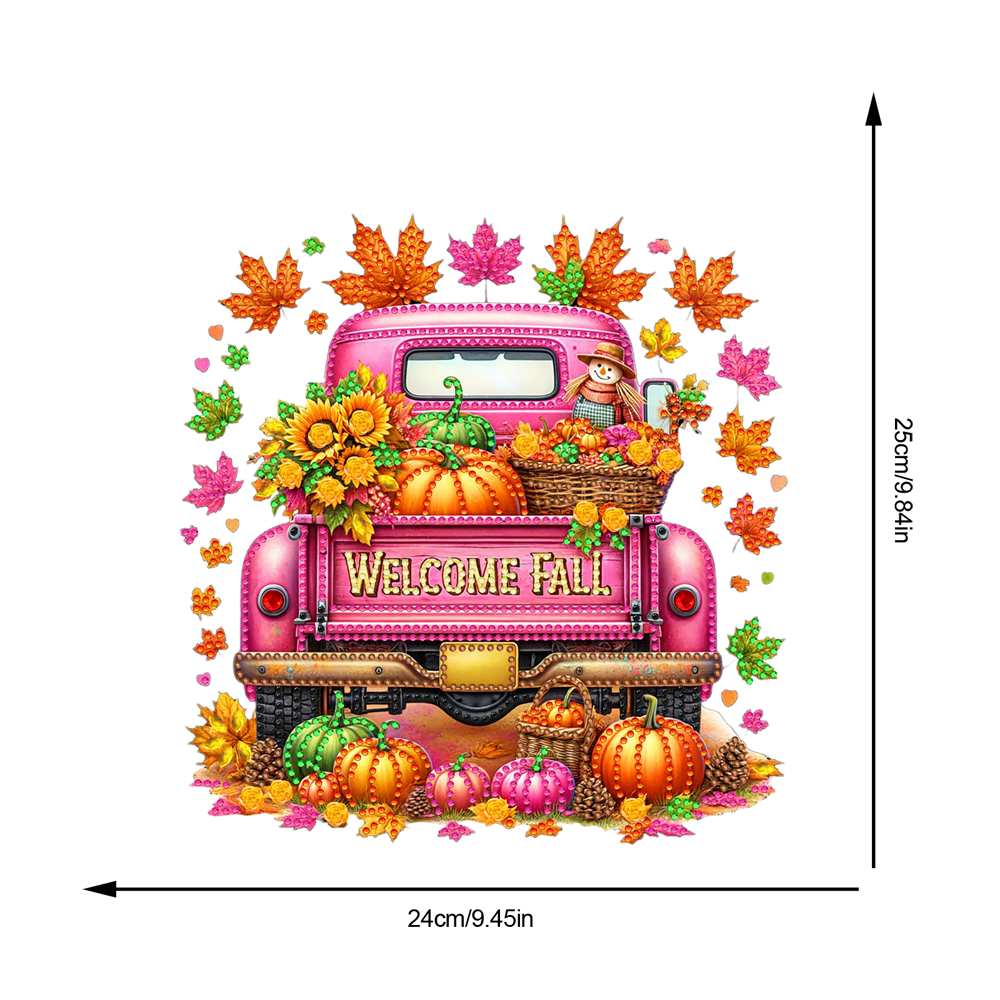 Fall Truck Theme 2D/Flat DIY Diamond Art Pendant Wall Decor for Home & Windows
