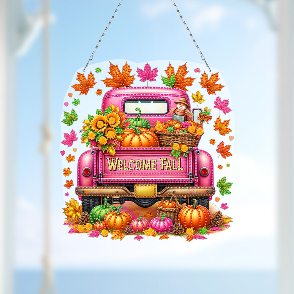 Fall Truck Theme 2D/Flat DIY Diamond Art Pendant Wall Decor for Home & Windows