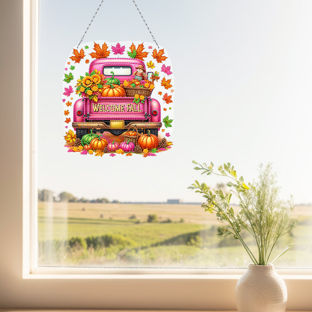 Fall Truck Theme 2D/Flat DIY Diamond Art Pendant Wall Decor for Home & Windows