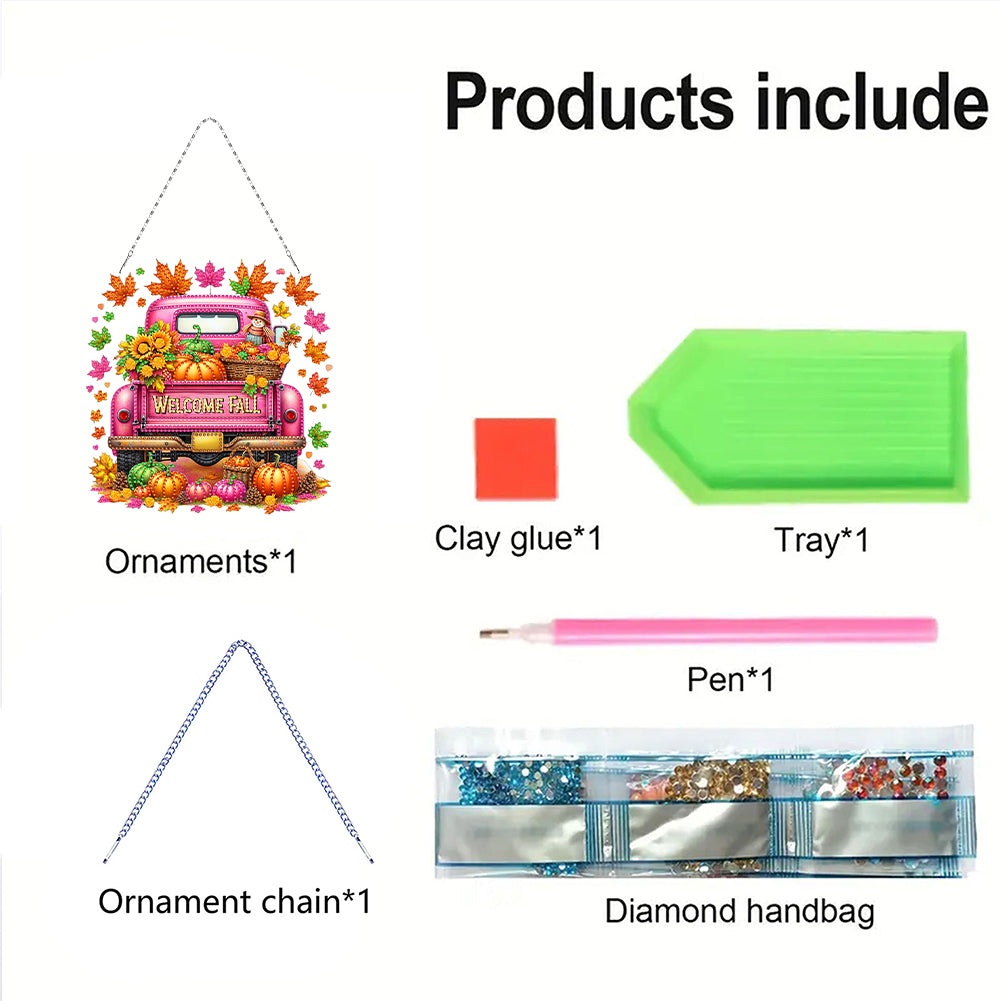 Fall Truck Theme 2D/Flat DIY Diamond Art Pendant Wall Decor for Home & Windows