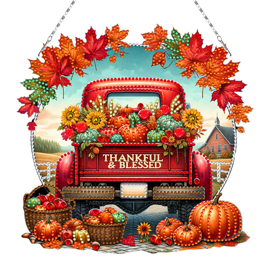 Fall Truck Theme 2D/Flat DIY Diamond Art Pendant Wall Decor for Home & Windows