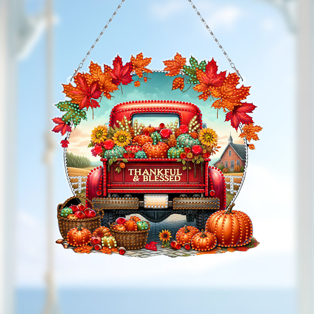 Fall Truck Theme 2D/Flat DIY Diamond Art Pendant Wall Decor for Home & Windows