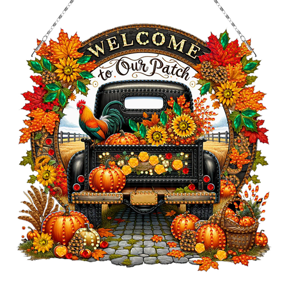 Fall Truck Theme 2D/Flat DIY Diamond Art Pendant Wall Decor for Home & Windows