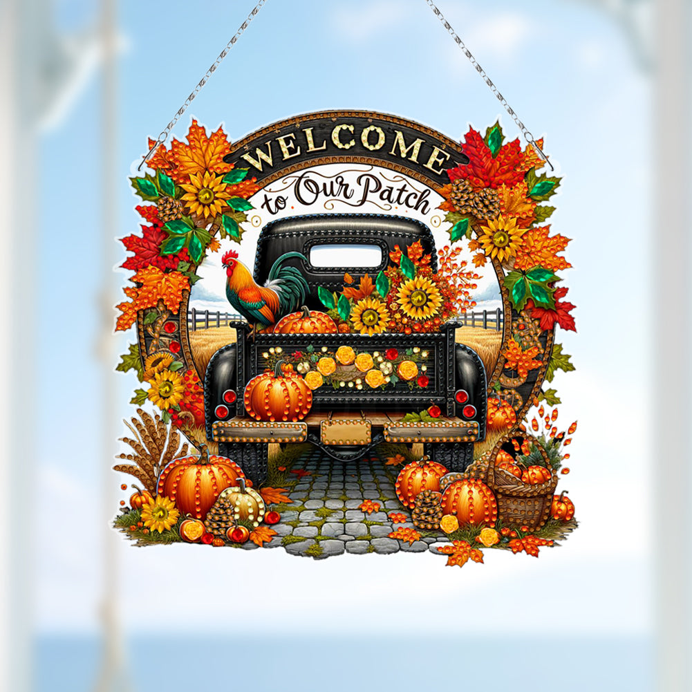 Fall Truck Theme 2D/Flat DIY Diamond Art Pendant Wall Decor for Home & Windows