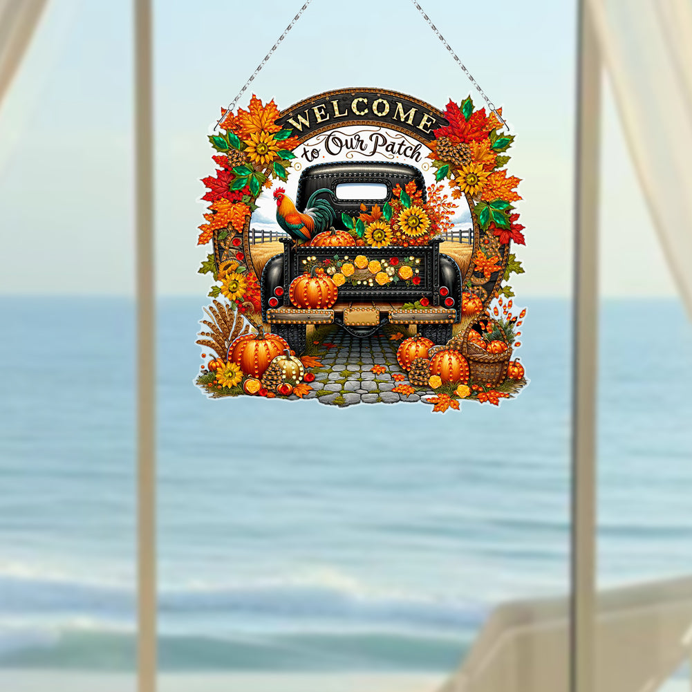 Fall Truck Theme 2D/Flat DIY Diamond Art Pendant Wall Decor for Home & Windows
