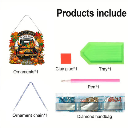 Fall Truck Theme 2D/Flat DIY Diamond Art Pendant Wall Decor for Home & Windows