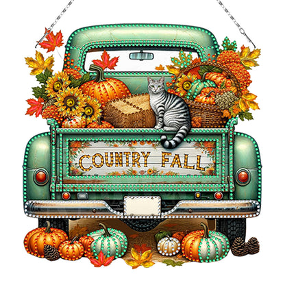 Fall Truck Theme 2D/Flat DIY Diamond Art Pendant Wall Decor for Home & Windows